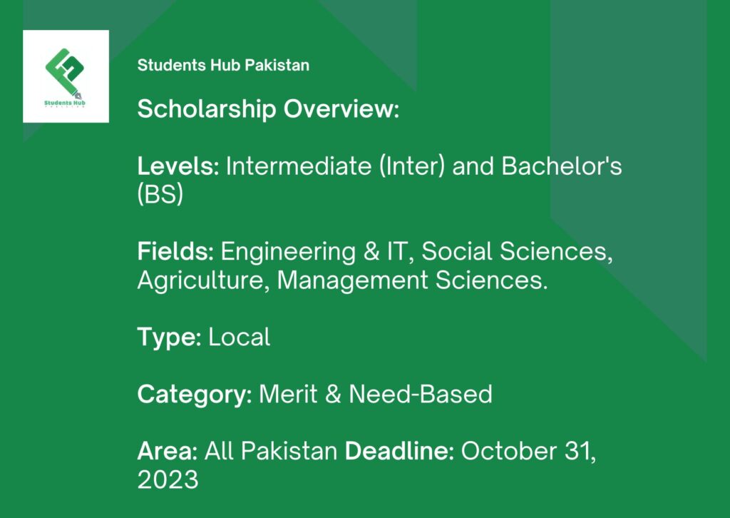 FFC SONA WELFARE SCHOLARSHIP FOR INTER AND BS 2023